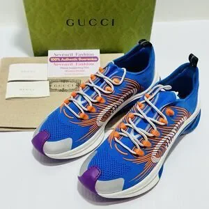 Gucci Run 10/ US 10.5 Knit Low Top Sneakers Blue Orange GG Embossed NIB $920 s-l400.jpg main image 4